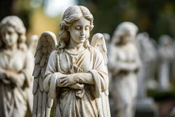 Obraz premium Guardian Angels And Their Spiritual Connection Evident In Cemetery Sculptures