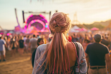 Obraz premium Back View Of Girl At Music Festival