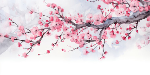 Ink painting cherry blossom in white background