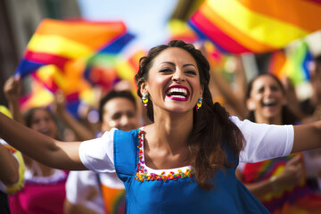 Colombian Festivities Vibrant, Lively, Cultural Celebration With Smiling Faces
