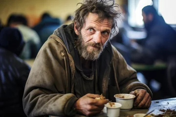 Fotobehang Homeless Individual Finds Nourishment At Shelter's Canteen © Anastasiia