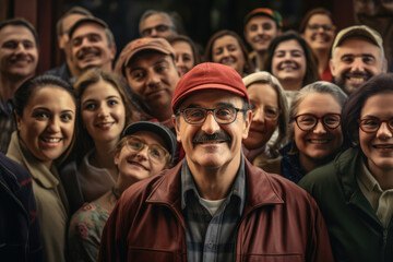 Photorealistic Image Of A Man Captivated By A Crowd Of Smiling Faces