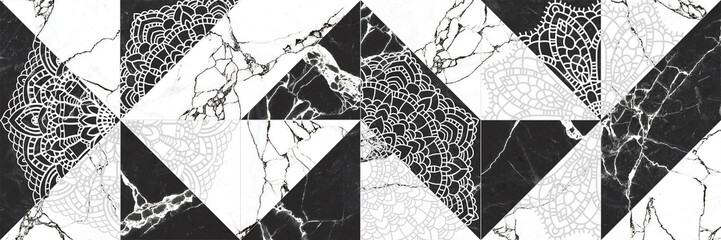 black and white seamless pattern, marbled background - 699049307