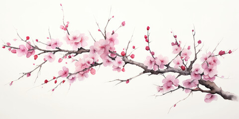 Ink painting cherry blossom in white background - obrazy, fototapety, plakaty