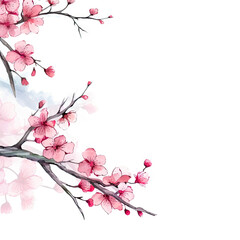 Ink painting cherry blossom in white background