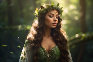 portrait of a woman that appear to be god of forest