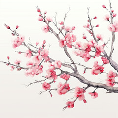 Ink painting cherry blossom in white background