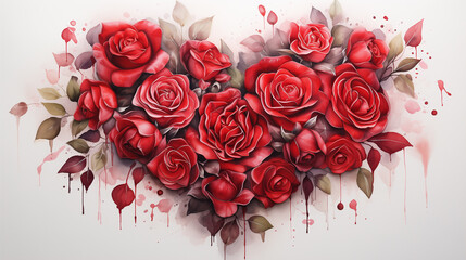 composition of roses in the shape of a heart on