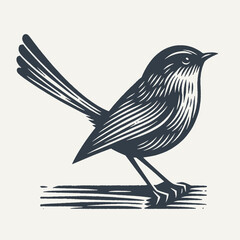 Small zeisig bird. Hand drawn woodcut style vector illustration.