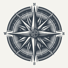 Compass. Vintage engraving style woodcut vector illustration.	
