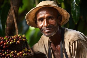 Portrait of a coffee bean farmer, depicting the concept oaf fair trade coffee production