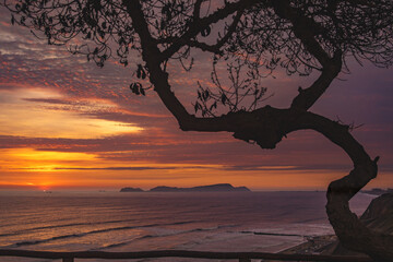 At sunset, Miraflores offers stunning views of the ocean, cliffs, and the vibrant colors in the...