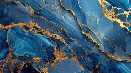  blue marble agate granite mosaic with golden veins, japanese kintsugi technique, blue texture, abstract background