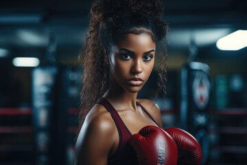woman boxer athlete in the gym - obrazy, fototapety, plakaty