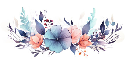 Fototapeta na wymiar outline watercolour logo flowers and leaves on white background