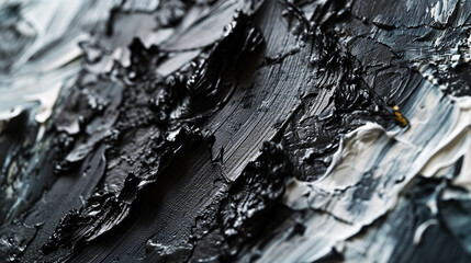 closeup of the texture of black oil paint on canvas, showcasing its thick and impasto strokes. ...