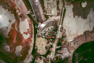 Close up to detail of soviet style old machines