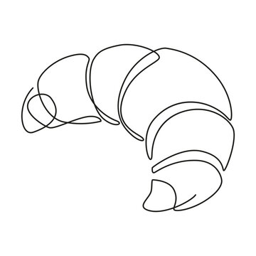 Croissant line drawing. Sweet pastries outline image. French bun simple illustration.
