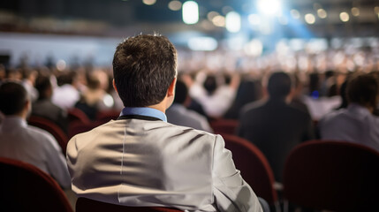 Fototapeta premium Rear view of unrecognizable people in audience at the conference hall. Business and entrepreneurship concept.