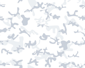 Fototapeta premium Camo Blue Canvas. Vector Woodland Background. Blue Seamless Brush. Winter Camo Paint. Winter Camouflage. Seamless Vector Camouflage. Abstract Army Paint. Repeat Snow Pattern. White Fabric Pattern.
