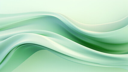 Abstract silk sage green waves design with smooth curves and soft shadows on clean modern background. Fluid gradient motion of dynamic lines on minimal backdrop