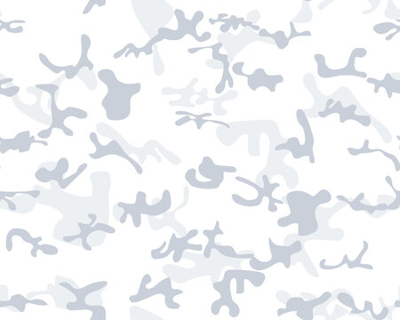 Camo Blue Canvas. Vector Woodland Background. Blue Seamless Brush. Winter Camo Paint. Winter Camouflage. Seamless Vector Camouflage. Abstract Army Paint. Repeat Snow Pattern. White Fabric Pattern.