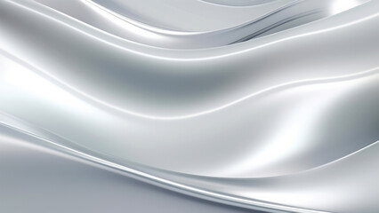 Abstract glow silver metallic waves design with smooth curves and soft shadows on clean modern background. Fluid gradient motion of dynamic lines on minimal backdrop