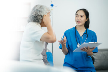 Concerned senior old patient, patient talks with healthcare professional.