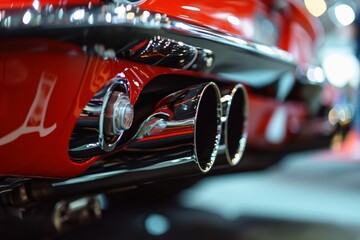 Close-up of a tuned sports car exhaust system.