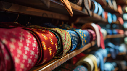 An assortment of multicolored business male neckties. Different male ties, background for business clothing and accessories store.