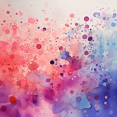 Pink and blue watercolor painting. Chaotic dots background