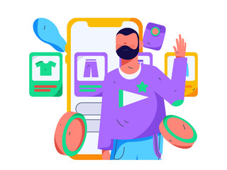 Holiday shopping people doing e-commerce online shopping flat vector concept operation hand drawn illustration
