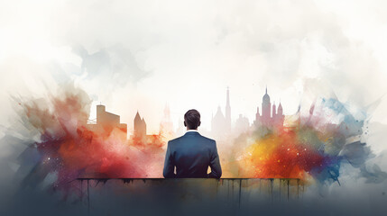 Abstract businessman working in the office watercolor illustration painting background.