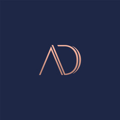AD monogram fashion logo with inline accent and gold color. A - D. A and D.