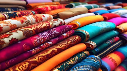 Colourful Indian Fabric in the market - obrazy, fototapety, plakaty