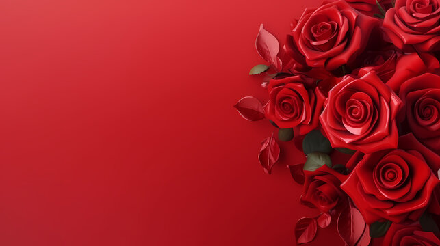 Roses on red background, Valentine's Day wallpaper, romantic background