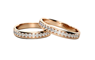 Isolated Diamond Wedding Band Set On a White or Clear Surface PNG Transparent Background.