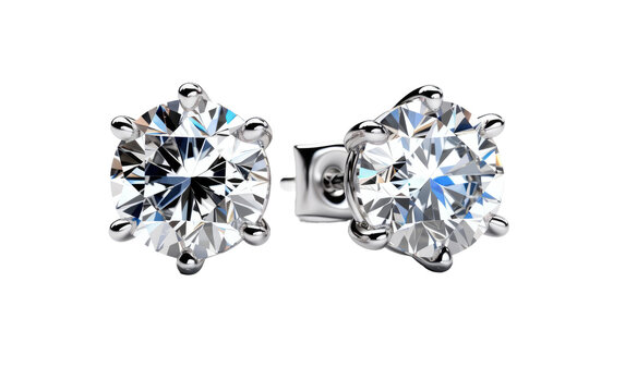 Twin Diamond Stud Earrings On a White or Clear Surface PNG Transparent Background.