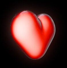 3d rendering glowing love heart isolated on a dark background