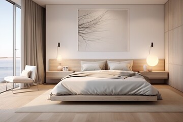 Stylish modern bedroom featuring a comfortable bed in home interior