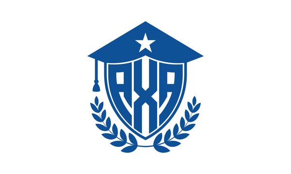 AXA three letter iconic academic logo design vector template. monogram, abstract, school, college, university, graduation cap symbol logo, shield, model, institute, educational, coaching canter, tech