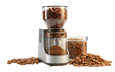 Traditional Hand-Powered Coffee Grinder On a White or Clear Surface PNG Transparent Background.