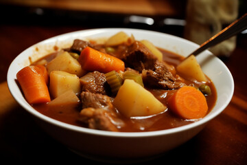 stew in a bowl, close-up shot