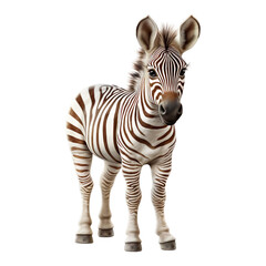 Portrait of zebra standing, isolated on transparent of white background