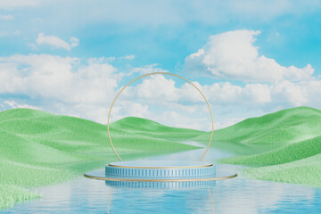 3d rendering water and grass stand