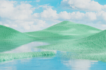 3d rendering water and grass stand