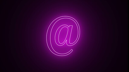 Licht @-Symbol. Buntes E-Mail-Technologie-Symbol isoliert auf schwarzem Hintergrund. 3D-Rendering, Neonlichtwerbung, @bright-Werbung, Bannerschild, Werbung, @-Zeichnung.