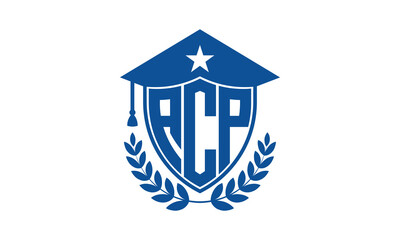 ACP three letter iconic academic logo design vector template. monogram, abstract, school, college, university, graduation cap symbol logo, shield, model, institute, educational, coaching canter, tech