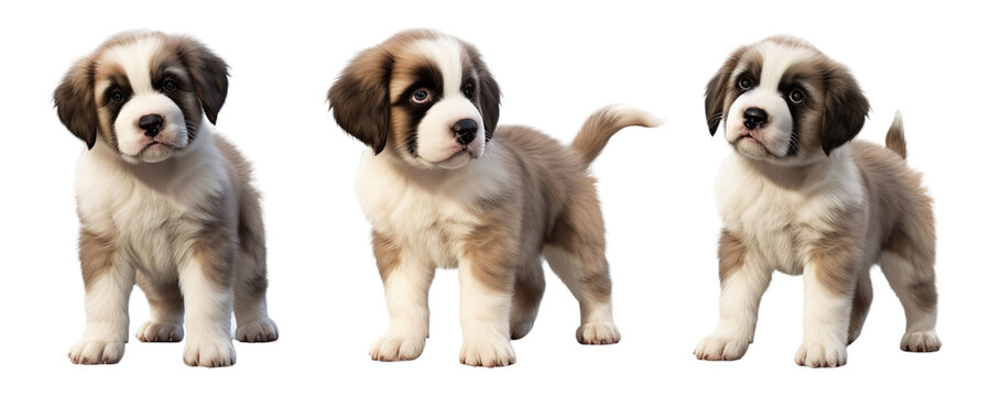 Set of saint bernard dog multi pose, isolated on transparent of white background