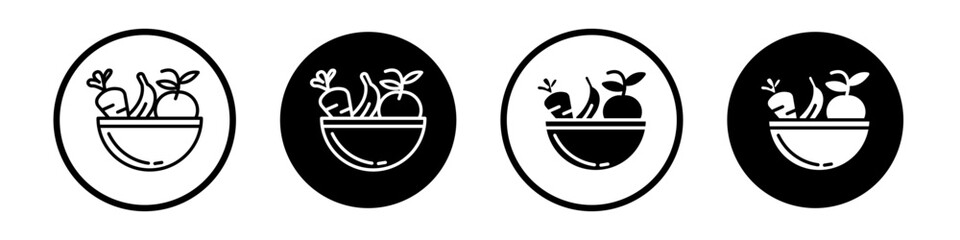 Healthy food icon set. fresh vegetarian vegetable bowl vector symbol. fruit grocery. diet salad icon in black filled and outlined style. - obrazy, fototapety, plakaty